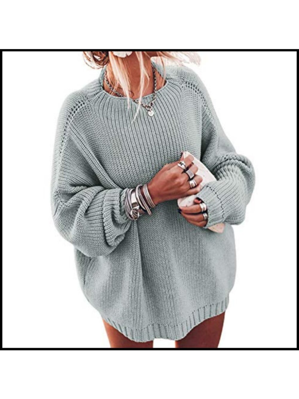 Oversized Chunky Knit Pullover Sweater Mock Neck Batwing Sleeve